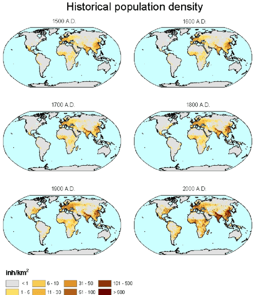 Longterm dynamic modeling of global population and builtup area in a